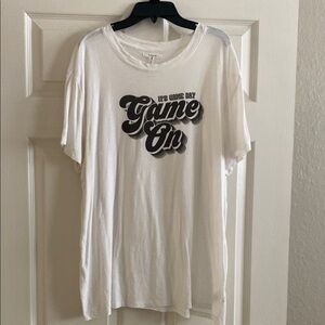 White Graphic T-Shirt with 'Game On' Print
